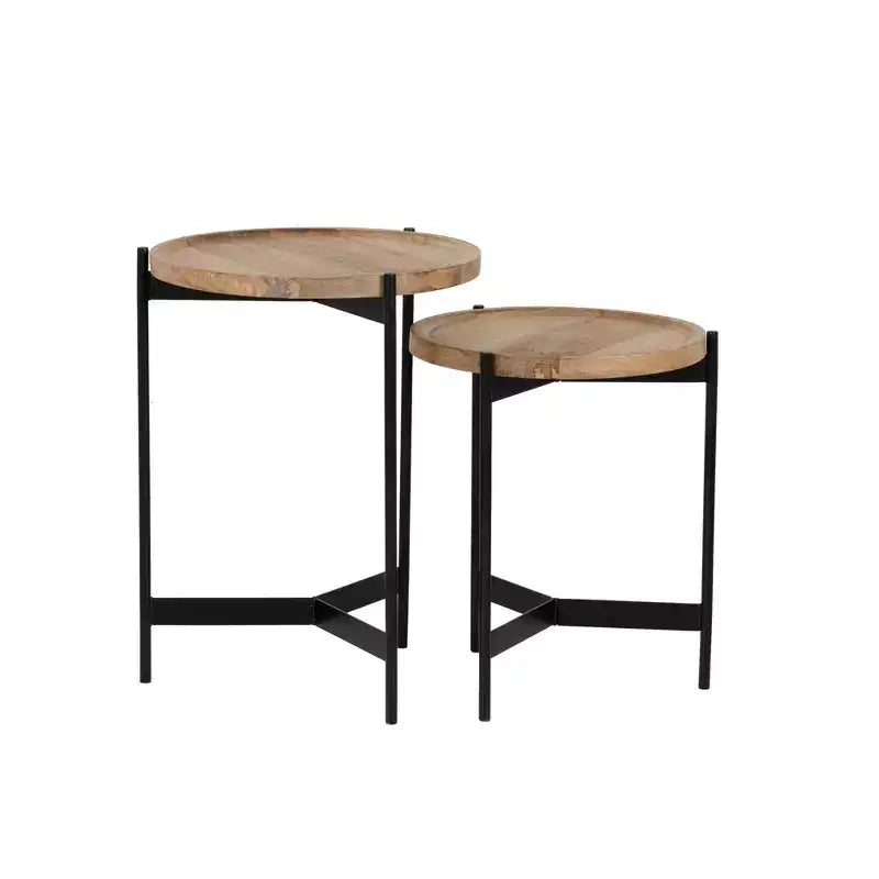 Tables gigognes Powell Tyrion en bois et métal, couleur naturelle