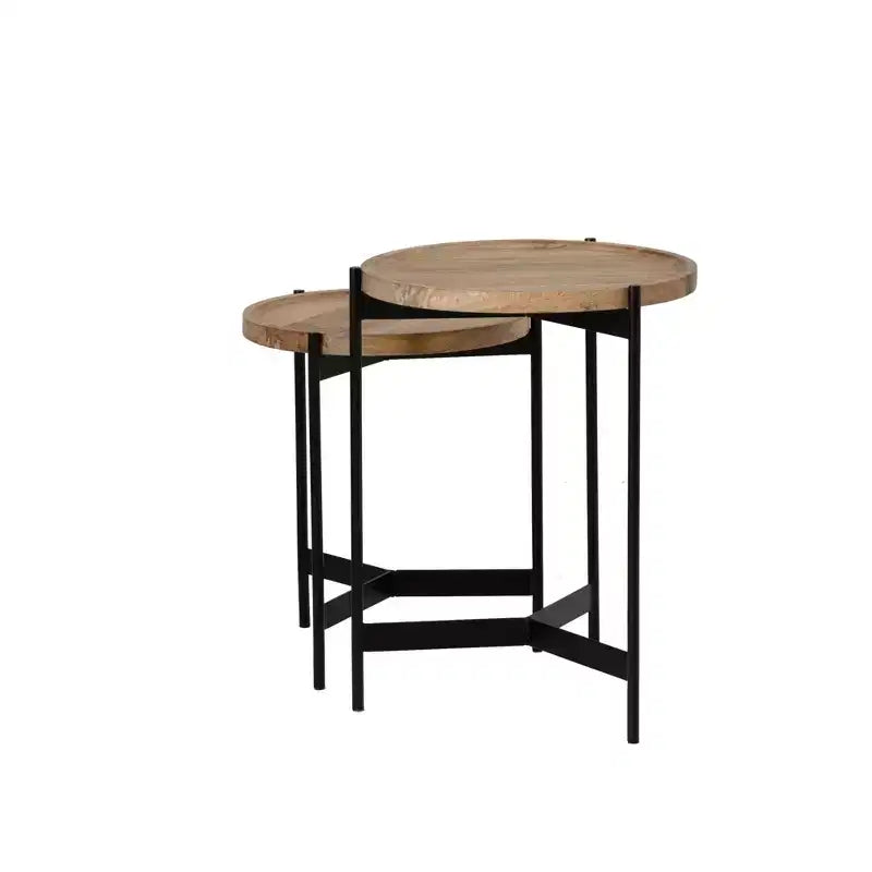Tables gigognes Powell Tyrion en bois et métal, couleur naturelle