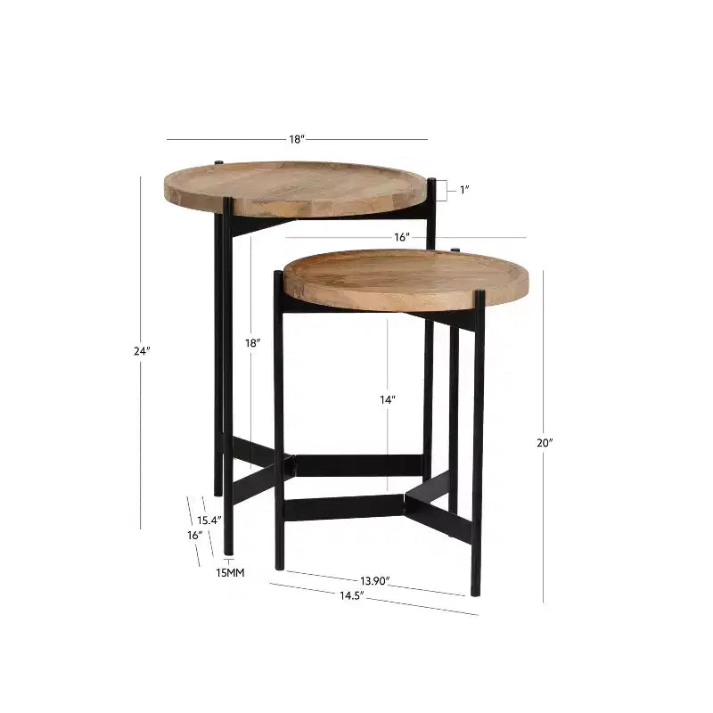 Tables gigognes Powell Tyrion en bois et métal, couleur naturelle