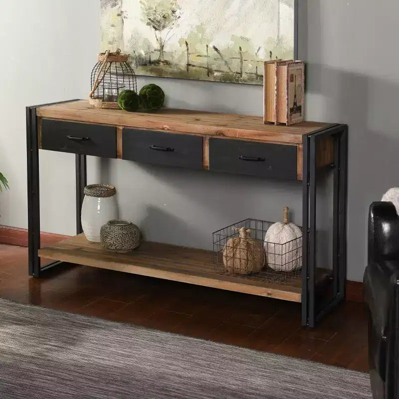 Console Calvin avec structure métallique Naturel/Noir - StyleCraft