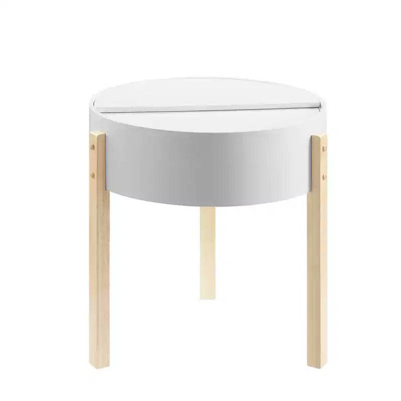 Table d'appoint Bodfish blanc/naturel - Acme Furniture : Mid-Century Modern, Rangement dissimulé, Compact