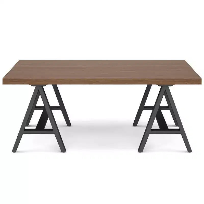Table basse Hawkins en métal et bois, noyer - WyndenHall : rectangle industriel marron foncé avec rangement, cadre noir