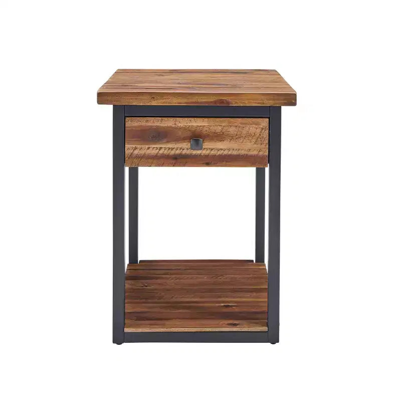 Table basse rustique en bois Claremont et 2 tables d'appoint noires – Alaterre Furniture : ensemble 3 pièces avec étagère et tiroirs