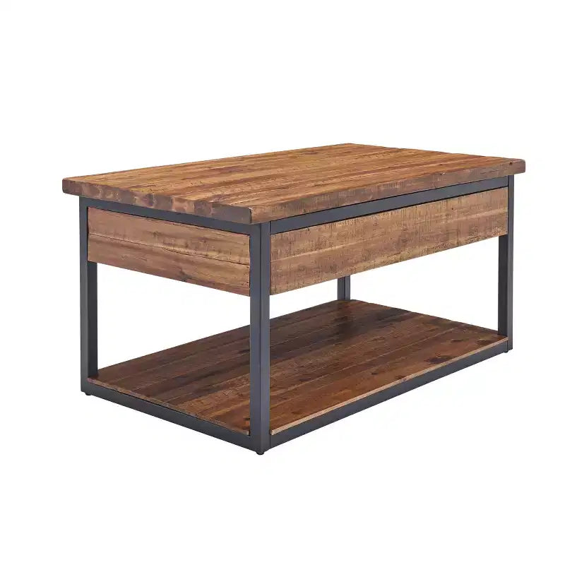 Table basse rustique en bois Claremont et 2 tables d'appoint noires – Alaterre Furniture : ensemble 3 pièces avec étagère et tiroirs