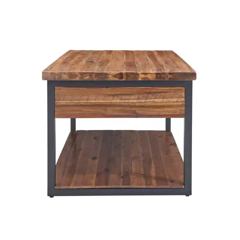 Table basse rustique en bois Claremont et 2 tables d'appoint noires – Alaterre Furniture : ensemble 3 pièces avec étagère et tiroirs