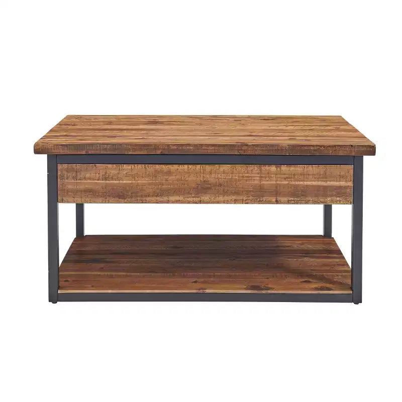Table basse rustique en bois Claremont et 2 tables d'appoint noires – Alaterre Furniture : ensemble 3 pièces avec étagère et tiroirs