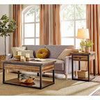 Table basse rustique en bois Claremont et 2 tables d'appoint noires – Alaterre Furniture : ensemble 3 pièces avec étagère et tiroirs