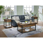 Table basse rustique en bois Claremont et 2 tables d'appoint noires – Alaterre Furniture : ensemble 3 pièces avec étagère et tiroirs