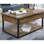 Table basse rustique en bois Claremont et 2 tables d'appoint noires – Alaterre Furniture : ensemble 3 pièces avec étagère et tiroirs