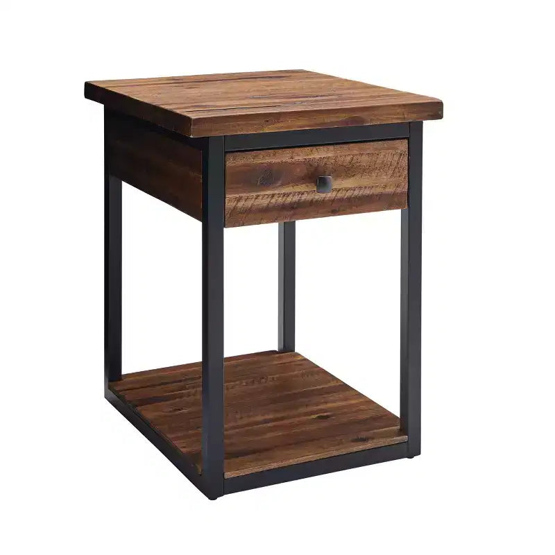 Table basse rustique en bois Claremont et 2 tables d'appoint noires – Alaterre Furniture : ensemble 3 pièces avec étagère et tiroirs