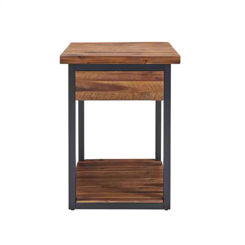 Table basse rustique en bois Claremont et 2 tables d'appoint noires – Alaterre Furniture : ensemble 3 pièces avec étagère et tiroirs