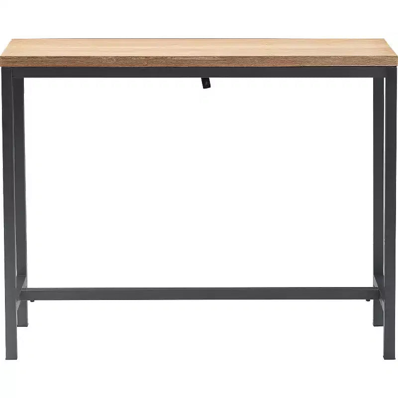 Dobson Natural Wood and Black Metal Console Table Natural - Finch: Oak Finish, Industrial Style, Fixed Shelf