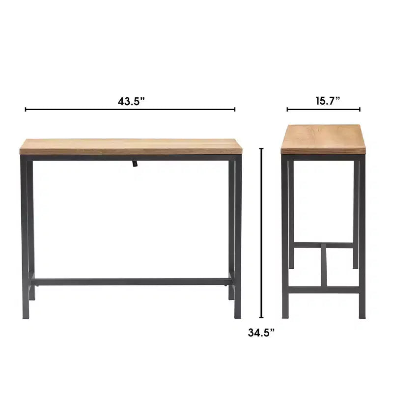 Table console Dobson en bois naturel et métal noir Naturel - Finch : Finition chêne, Style industriel, Étagère fixe