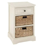 Farmhouse Wood and Wicker Basket Side Table White - Olivia & May: Storage Unit with 3 Drawers