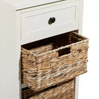 Table d'appoint en bois de ferme et osier blanc - Olivia & May : Meuble de rangement avec 3 tiroirs