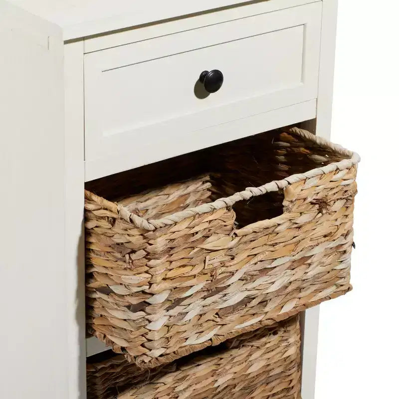 Table d'appoint en bois de ferme et osier blanc - Olivia & May : Meuble de rangement avec 3 tiroirs