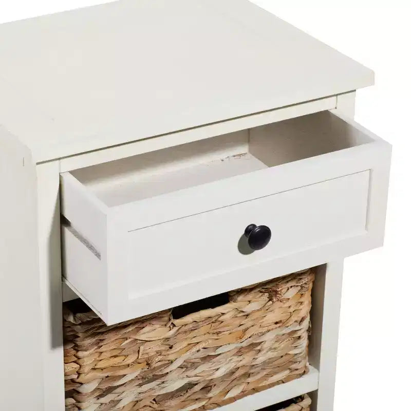 Table d'appoint en bois de ferme et osier blanc - Olivia & May : Meuble de rangement avec 3 tiroirs