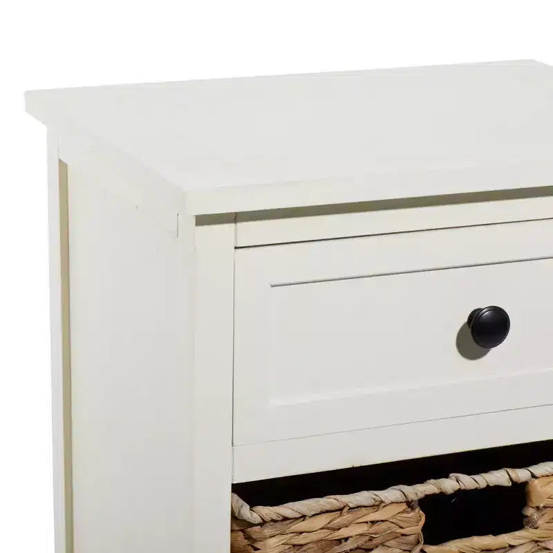 Table d'appoint en bois de ferme et osier blanc - Olivia & May : Meuble de rangement avec 3 tiroirs