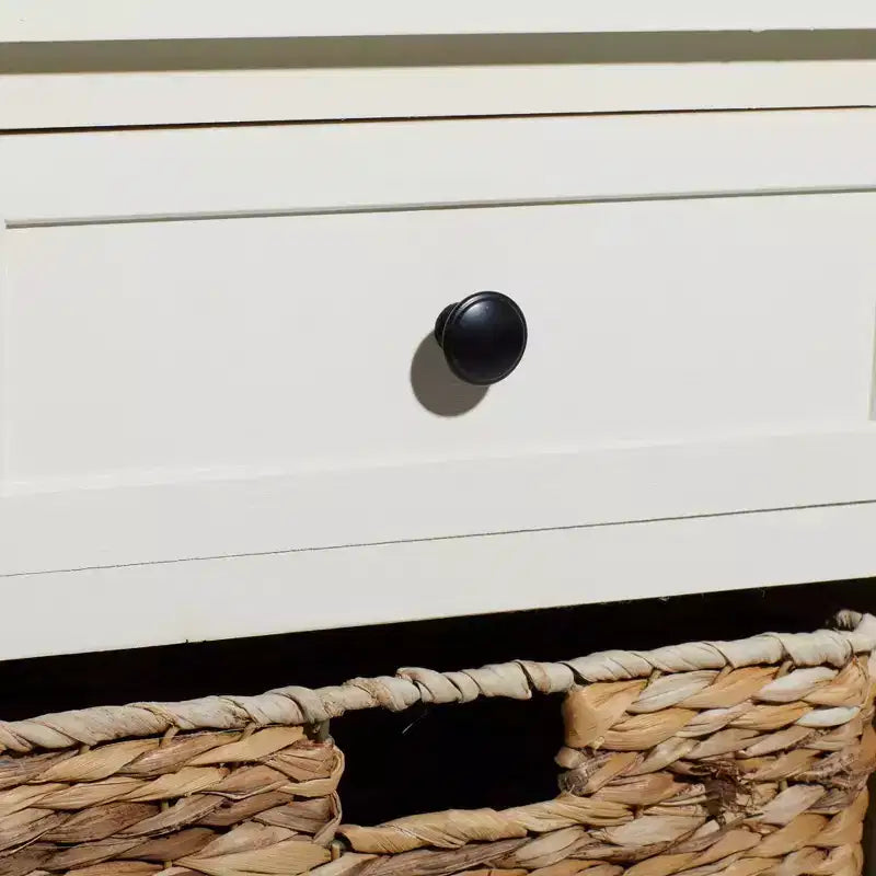 Table d'appoint en bois de ferme et osier blanc - Olivia & May : Meuble de rangement avec 3 tiroirs