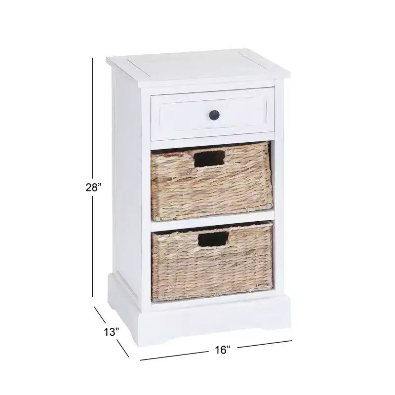 Table d'appoint en bois de ferme et osier blanc - Olivia & May : Meuble de rangement avec 3 tiroirs