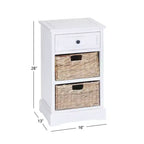 Table d'appoint en bois de ferme et osier blanc - Olivia & May : Meuble de rangement avec 3 tiroirs