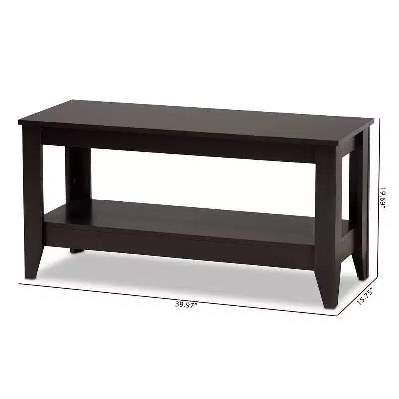 Table basse Elada en bois de wengé marron foncé - Baxton Studio : Étagère inférieure, pieds coniques élégants, design moderne