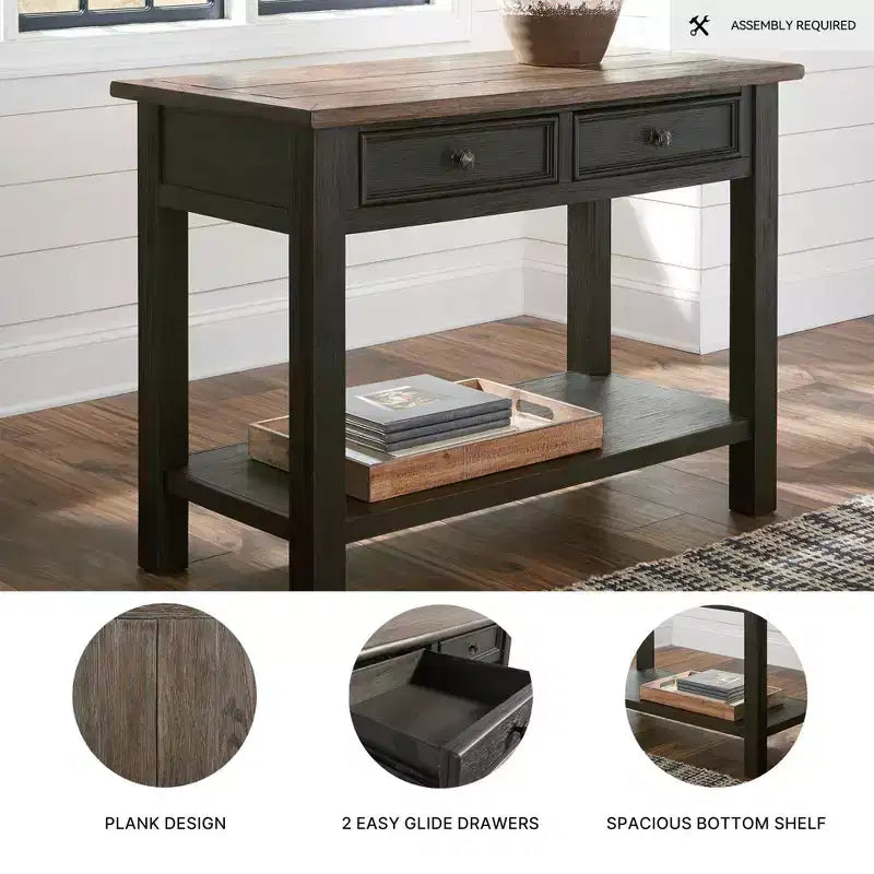 Table basse/de console Tyler Creek gris-brun/noir – Signature Design by Ashley : moderne du milieu du siècle avec étagère ouverte, tiroir de rangement