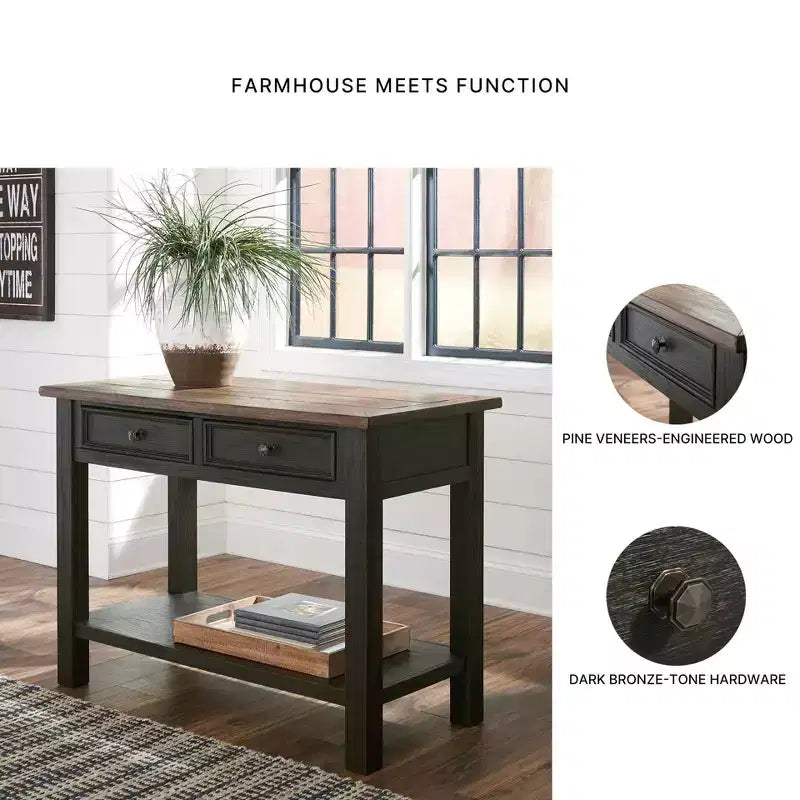 Table basse/de console Tyler Creek gris-brun/noir – Signature Design by Ashley : moderne du milieu du siècle avec étagère ouverte, tiroir de rangement
