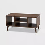 Linas Wood Coffee Table Walnut - Baxton Studio: Mid-Century Modern, Open Shelves, Rectangle, Living Room Furniture