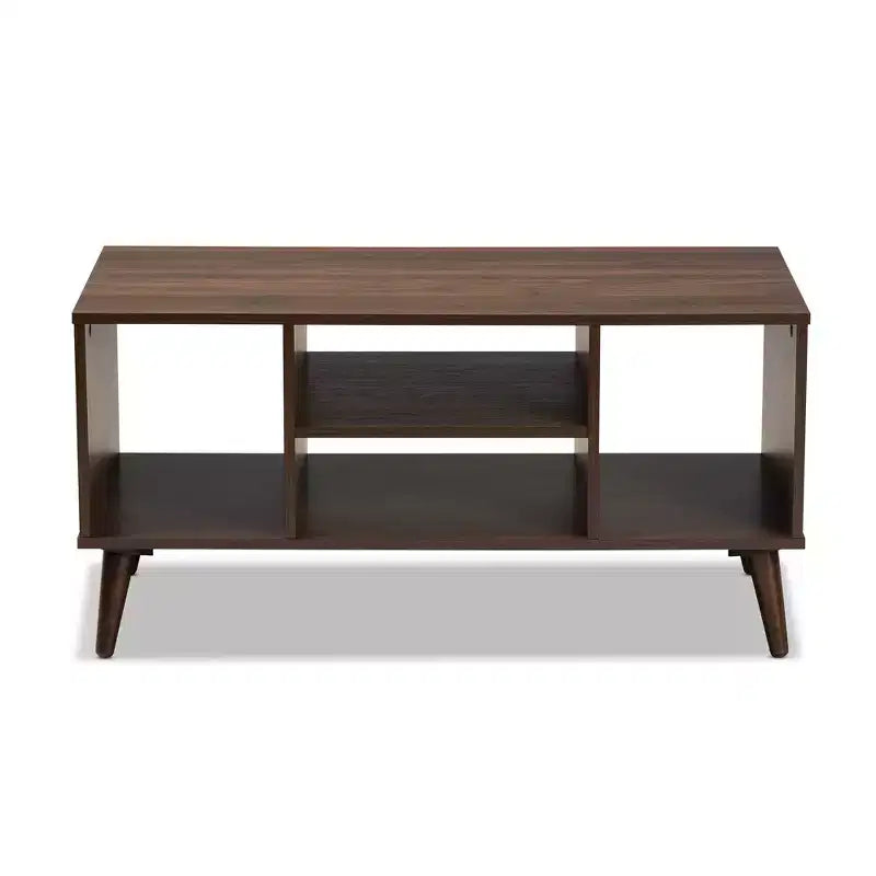 Table basse en bois Linas Noyer - Baxton Studio : Moderne du milieu du siècle, Étagères ouvertes, Rectangulaire, Meuble de salon