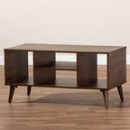 Table basse en bois Linas Noyer - Baxton Studio : Moderne du milieu du siècle, Étagères ouvertes, Rectangulaire, Meuble de salon