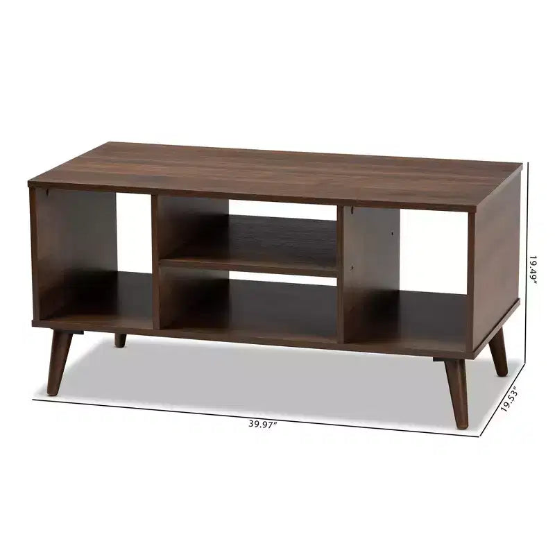 Table basse en bois Linas Noyer - Baxton Studio : Moderne du milieu du siècle, Étagères ouvertes, Rectangulaire, Meuble de salon