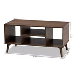 Table basse en bois Linas Noyer - Baxton Studio : Moderne du milieu du siècle, Étagères ouvertes, Rectangulaire, Meuble de salon