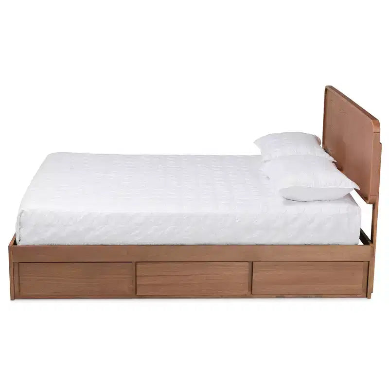 Lit plateforme de rangement Eleni Modern Wood à 3 tiroirs Noyer/Brun - Baxton Studio