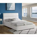 Lit capitonné Queen Tioga en similicuir blanc - miBasics : Plateforme moderne brillante, cadre en bois massif, capacité de 450 kg