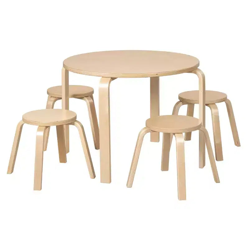 Ensemble table et tabourets ronds en bois courbé ECR4Kids, mobilier pour enfants, 5 pièces