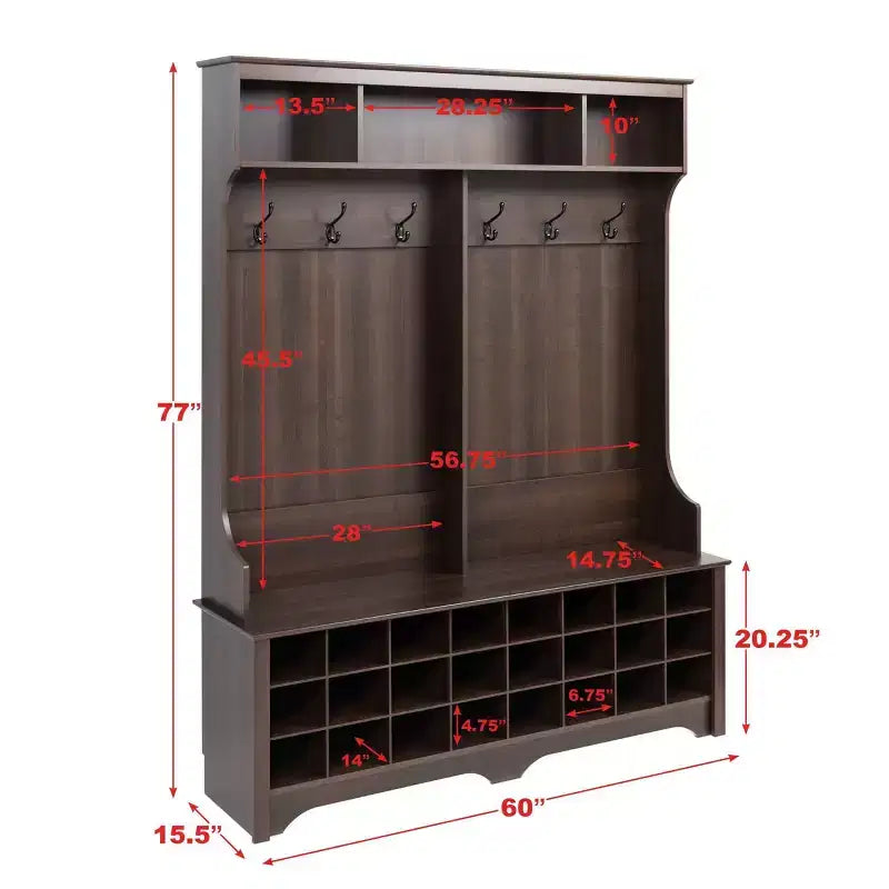 Meuble d'entrée Prepac de 60 po de large avec 24 casiers à chaussures