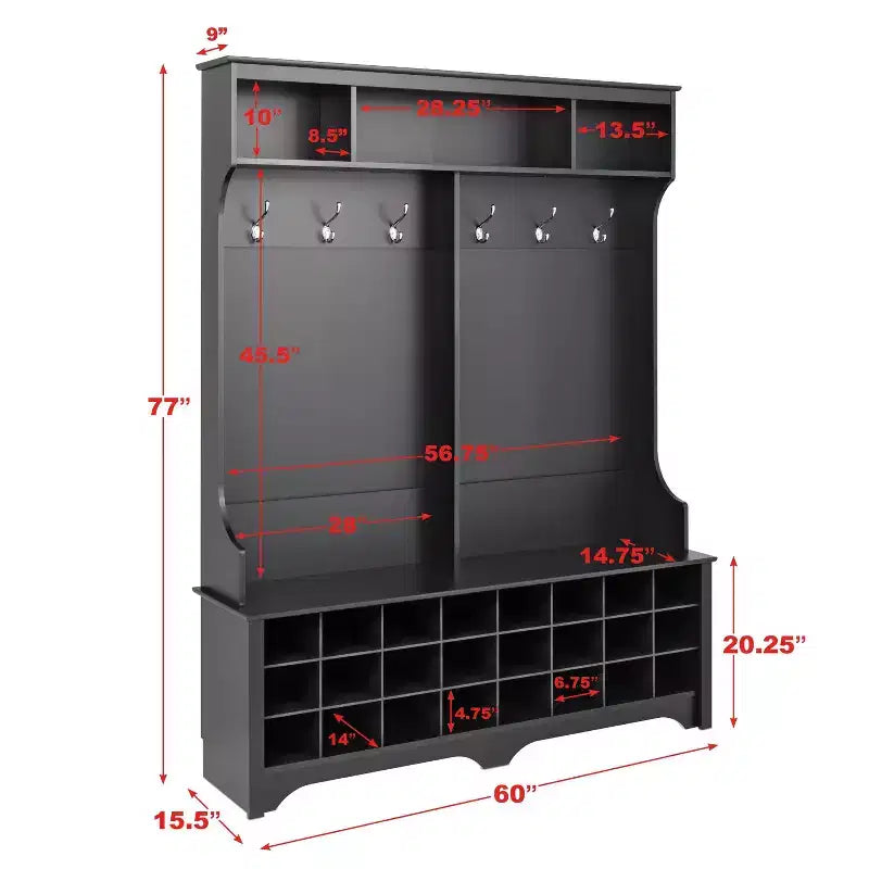 Meuble d'entrée Prepac de 60 po de large avec 24 casiers à chaussures