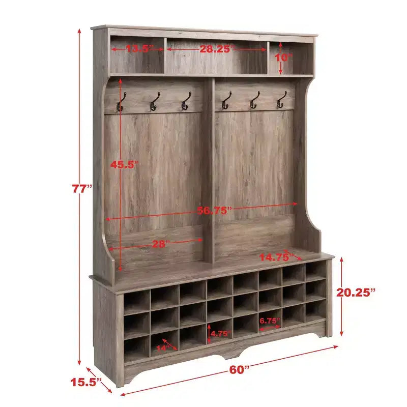 Meuble d'entrée Prepac de 60 po de large avec 24 casiers à chaussures