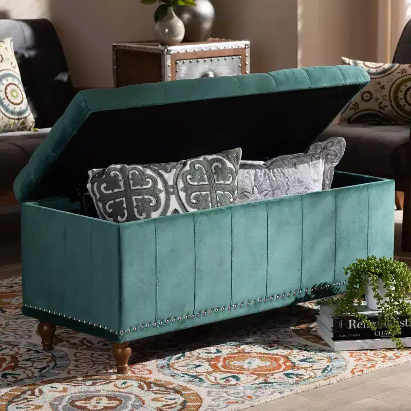 Banc ottoman de rangement capitonné en velours Kaylee - Baxton Studio