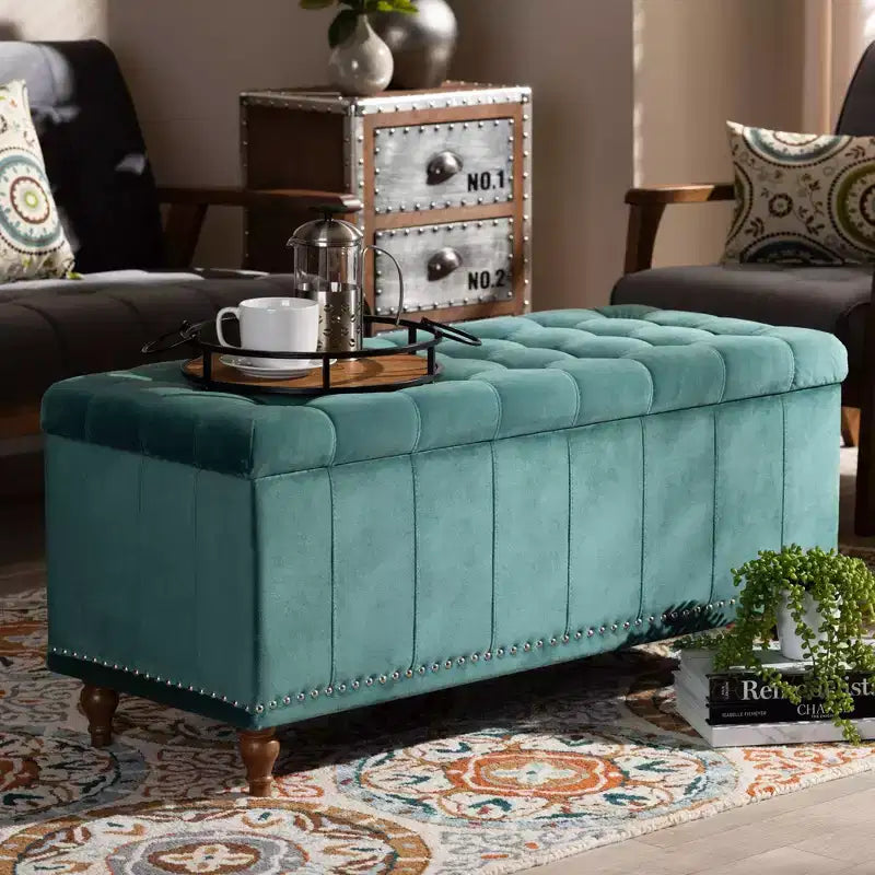 Banc ottoman de rangement capitonné en velours Kaylee - Baxton Studio