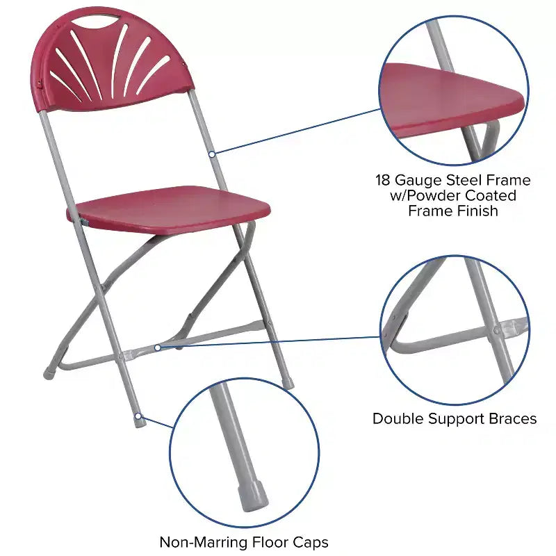 Chaise pliante Flash Furniture, série HERCULES, lot de 8, dossier éventail en plastique, capacité de 295 kg