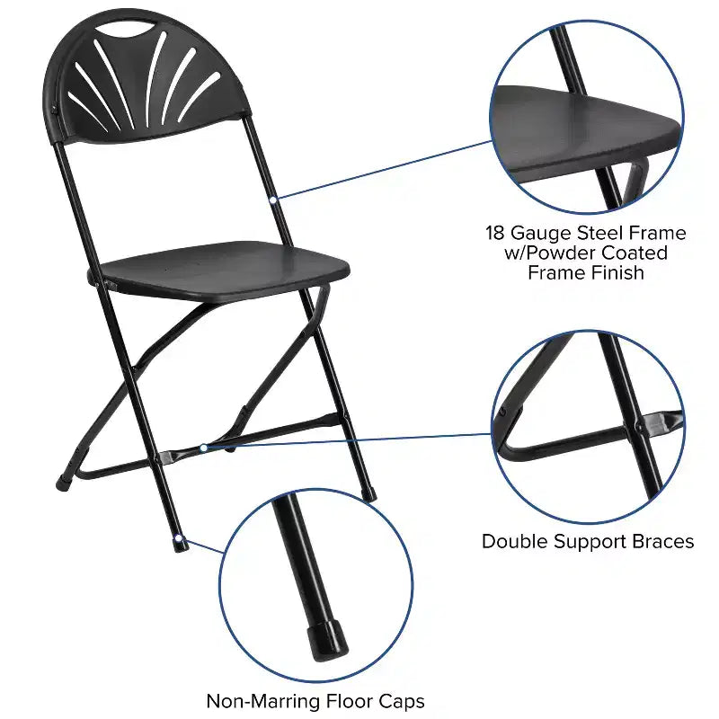 Chaise pliante Flash Furniture, série HERCULES, lot de 8, dossier éventail en plastique, capacité de 295 kg