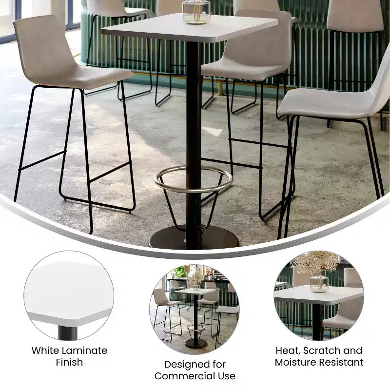 Plateau de table rectangulaire en stratifié 61 x 76 cm Flash Furniture avec pied de table rond de 46 cm de hauteur de bar et repose-pieds
