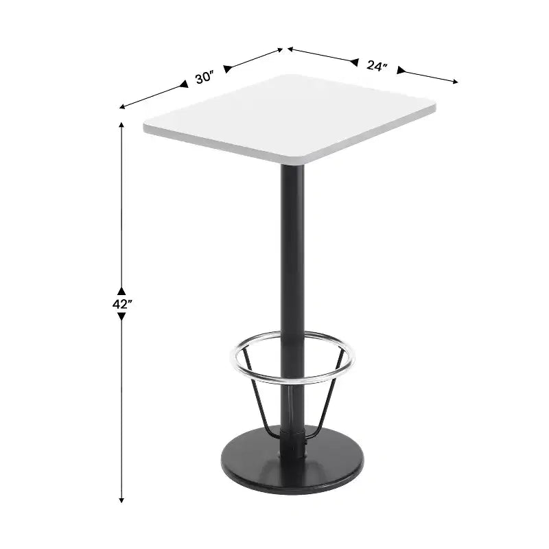 Plateau de table rectangulaire en stratifié 61 x 76 cm Flash Furniture avec pied de table rond de 46 cm de hauteur de bar et repose-pieds