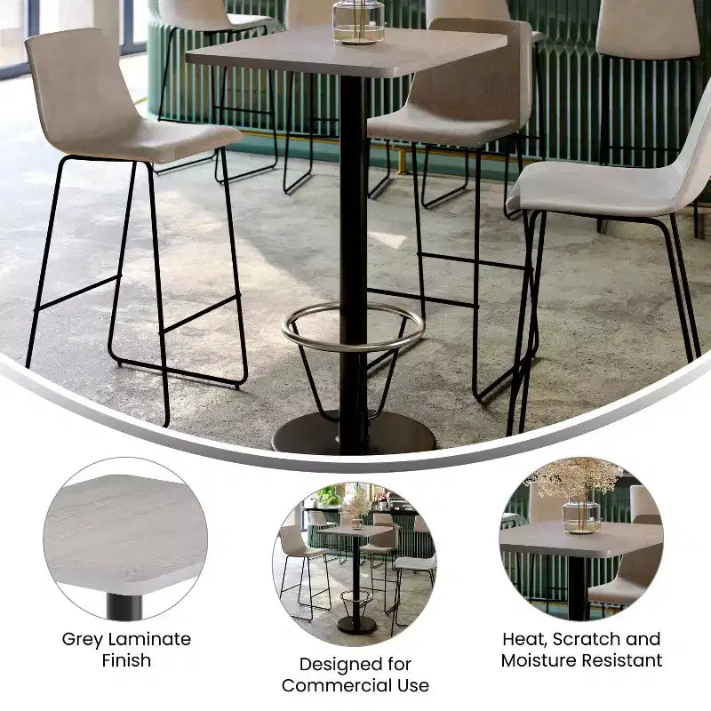 Plateau de table rectangulaire en stratifié 61 x 76 cm Flash Furniture avec pied de table rond de 46 cm de hauteur de bar et repose-pieds