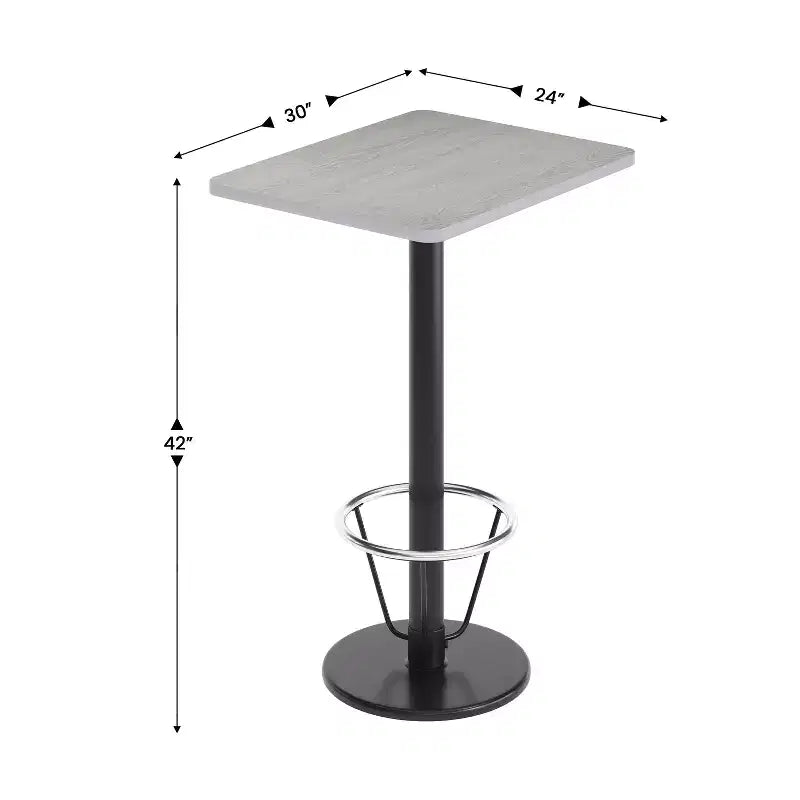 Plateau de table rectangulaire en stratifié 61 x 76 cm Flash Furniture avec pied de table rond de 46 cm de hauteur de bar et repose-pieds