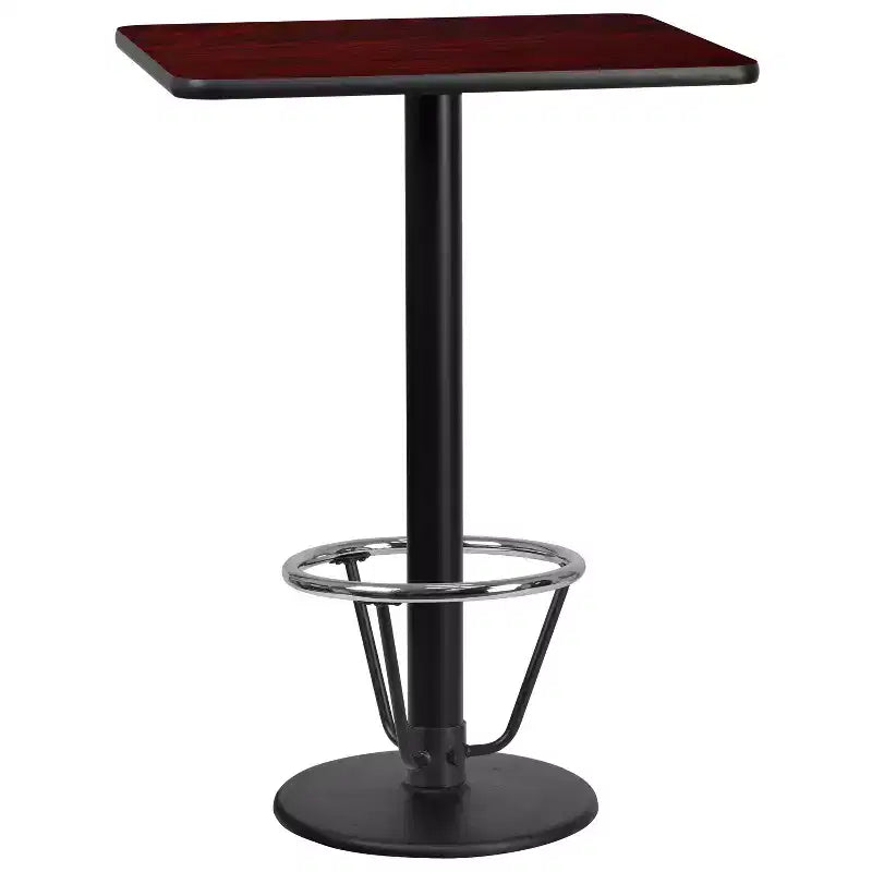 Plateau de table rectangulaire en stratifié 61 x 76 cm Flash Furniture avec pied de table rond de 46 cm de hauteur de bar et repose-pieds