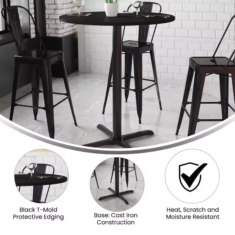 Dessus de table rond stratifié Flash Furniture de 36 po avec base de table hauteur bar de 30 po x 30 po