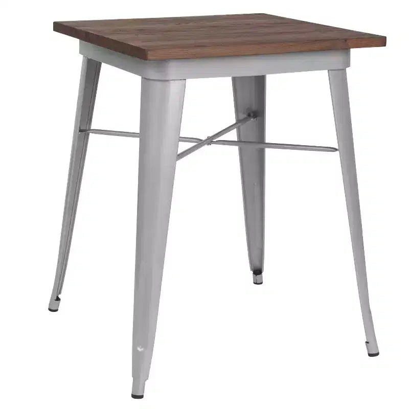 Flash Furniture 23.5 Square Metal Indoor Table with Rustic Wood Top